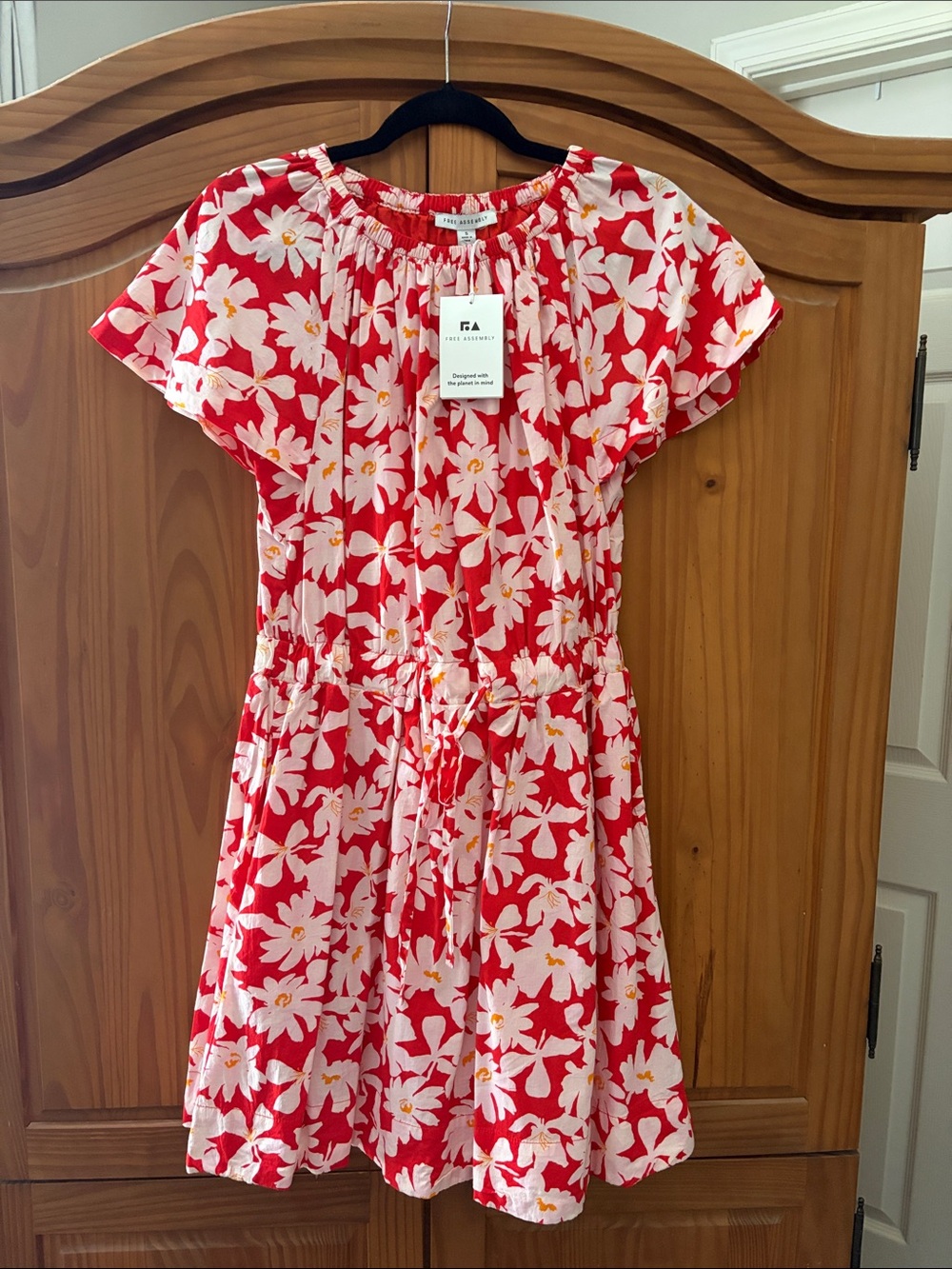 Red Floral Tie-Waist Casual Dress by Free Assembly